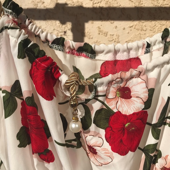 White floral dress with gold cord straps - Picture 4 of 5